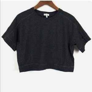Ella Moss Crop Top. Black Striped Juniors short sleeve